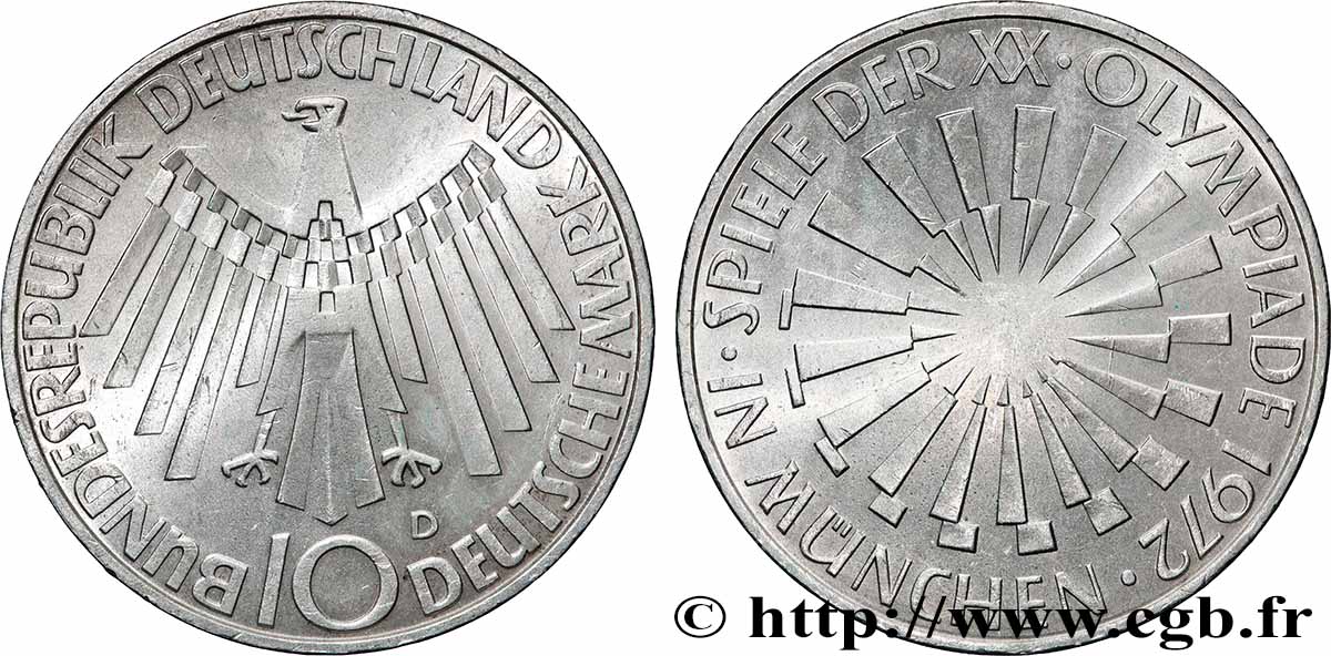 ALLEMAGNE 10 Mark XXe J.O. Munich “IN MÜNCHEN” 1972 Munich SUP+ 