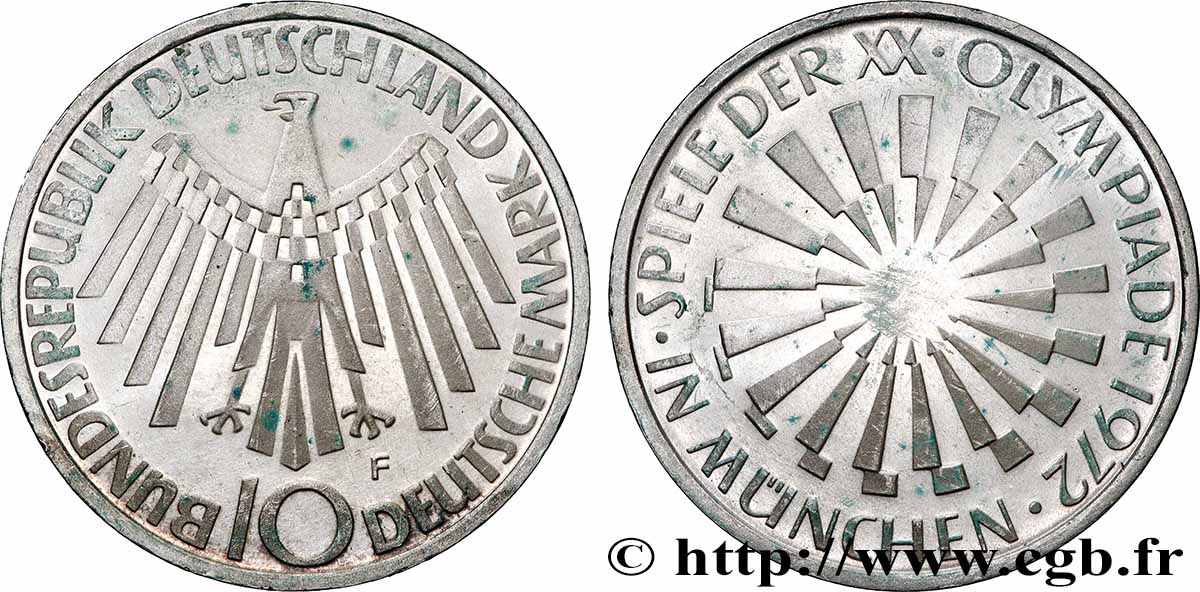 ALLEMAGNE 10 Mark XXe J.O. Munich / aigle type “IN MÜNCHEN” 1972 Stuttgart SUP+ 