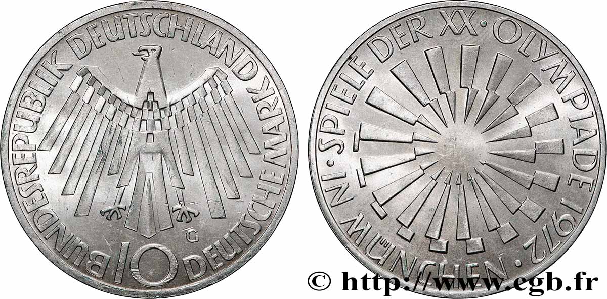 ALLEMAGNE 10 Mark Proof XXe J.O. Munich “IN MÜNCHEN” 1972 Karlsruhe SPL 