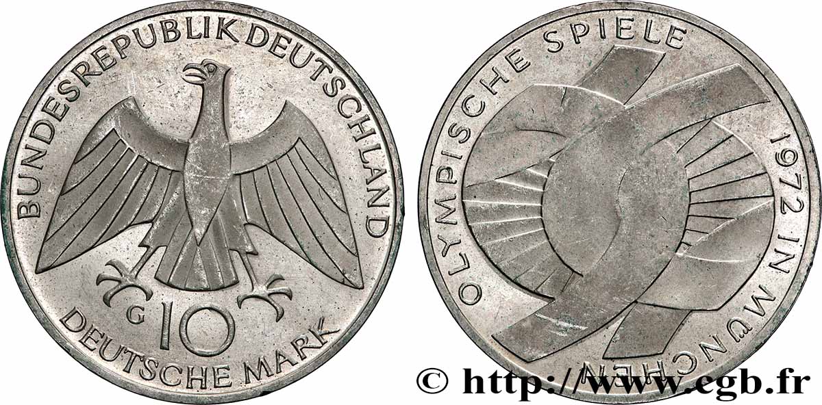 ALLEMAGNE 10 Mark Proof XXe J.O. Munich : l’idéal olympique 1972 Karlsruhe SUP+ 