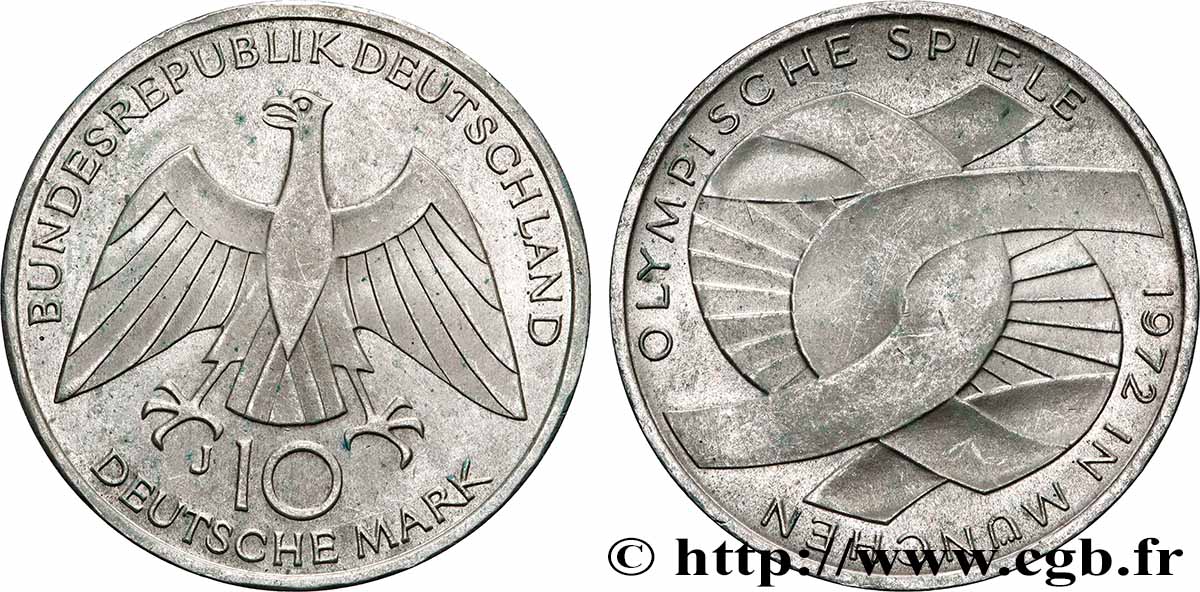 ALLEMAGNE 10 Mark XXe J.O. Munich - L’idéal Olympique 1972 Hambourg - J SUP+ 