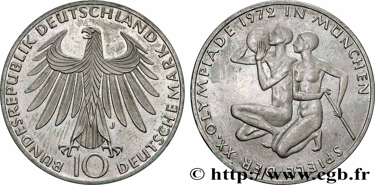 ALLEMAGNE 10 Mark XXe J.O. Munich : basket-ball et canoeing 1972 Hambourg SUP 