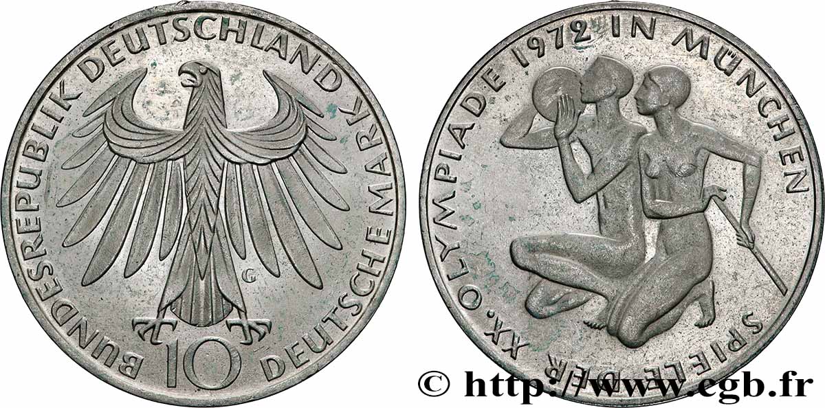 ALLEMAGNE 10 Mark XXe J.O. Munich : basket-ball et canoeing 1972 Karlsruhe SUP+ 