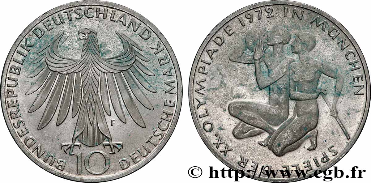 ALLEMAGNE 10 Mark XXe J.O. Munich- Basket-ball et canoeing 1972 Stuttgart SUP+ 