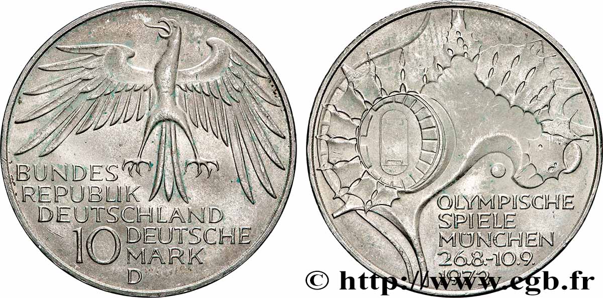 ALLEMAGNE 10 Mark XXe J.O. Munich - Stade Olympique 1972 Munich SUP+ 