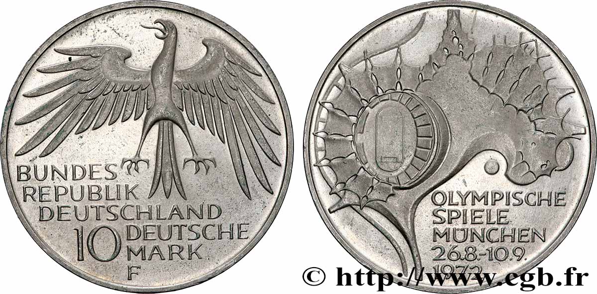 GERMANY 10 Mark Proof XXe J.O. Munich - Stade Olympique 1972 Stuttgart MS 