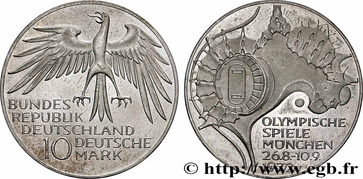 ALLEMAGNE 10 Mark XXe J.O. Munich - Stade Olympique 1972 Hambourg - J SUP+ 