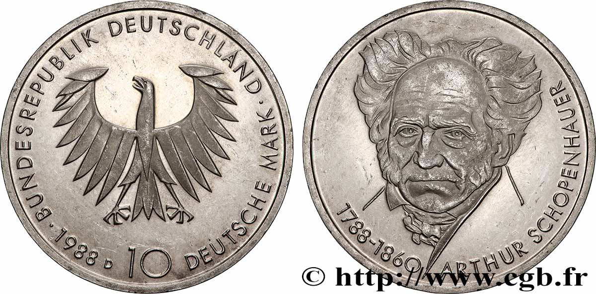 ALLEMAGNE 10 Mark Proof Schopenhauer 1988 Munich SPL 