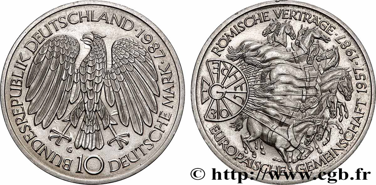 ALLEMAGNE 10 Mark Proof 30e anniversaire du Traité de Rome et de l’Union Européenne 1987 Karlsruhe SPL 