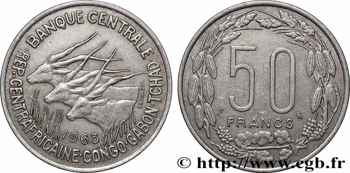 ÄQUATORIALAFRIKA 50 Francs 1963 Paris fVZ 
