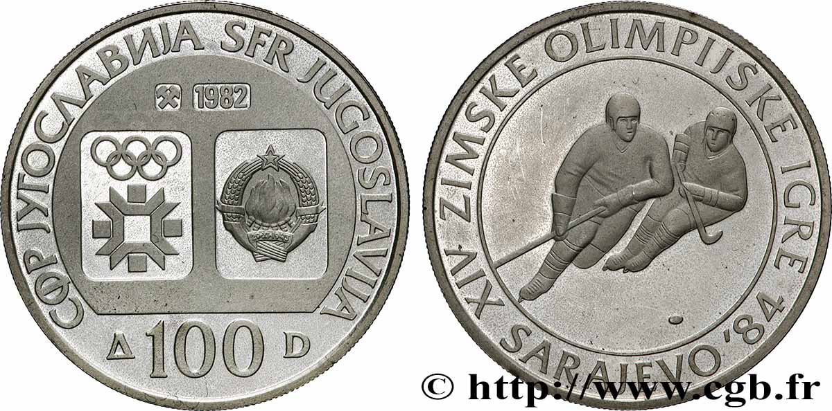 YUGOSLAVIA 100 Dinara Proof Jeux Olympiques d’Hiver 1982  MS 