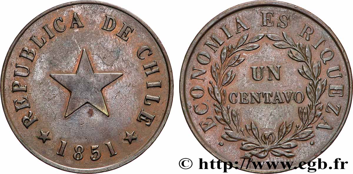 CILE 1 Centavo 1851  q.SPL 