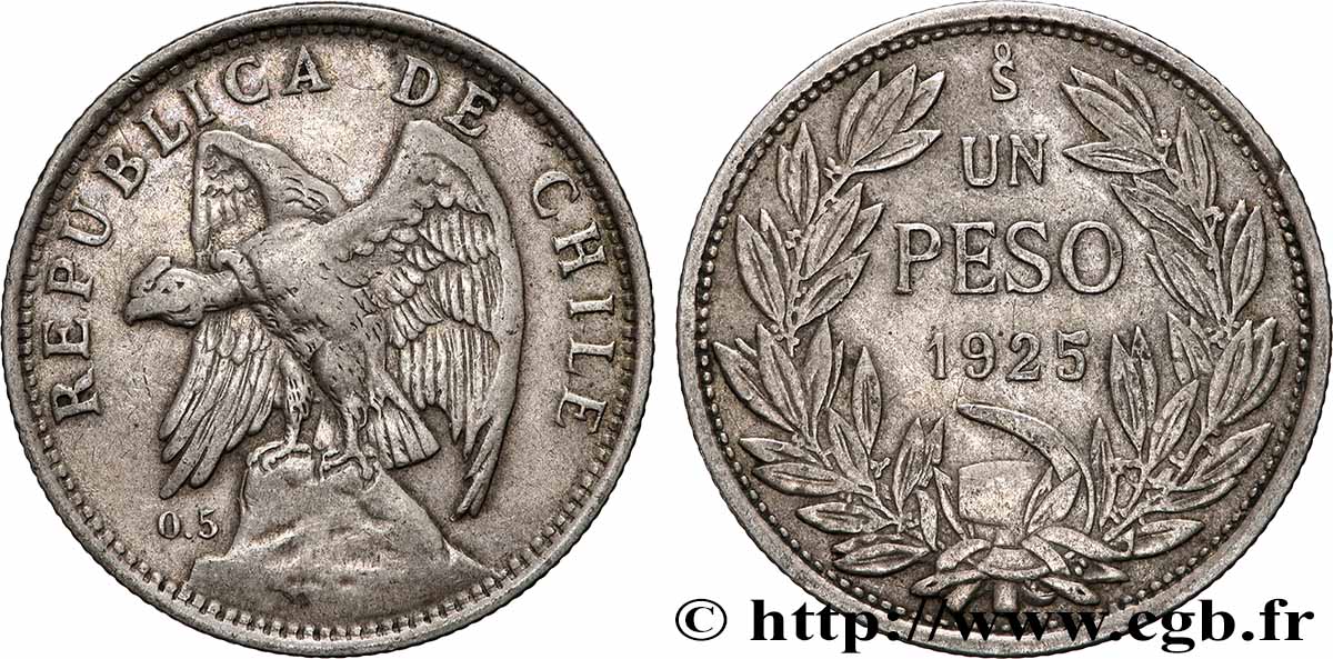 CHILE 1 Peso condor 1925 Santiago - S° XF 