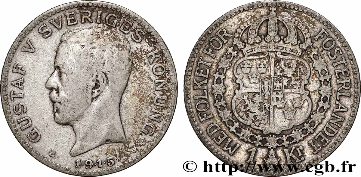 SUÈDE 1 Krona Gustave V 1915 Kungsholmen TB+ 
