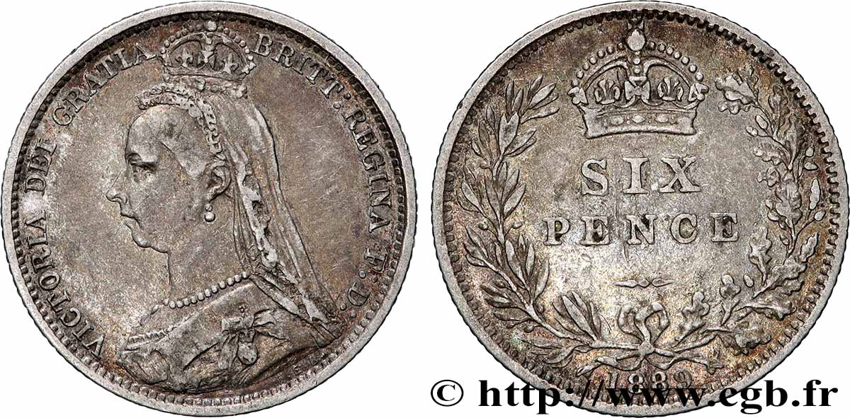 ROYAUME-UNI 6 Pence Victoria “buste du jubilé”  1889  TTB 