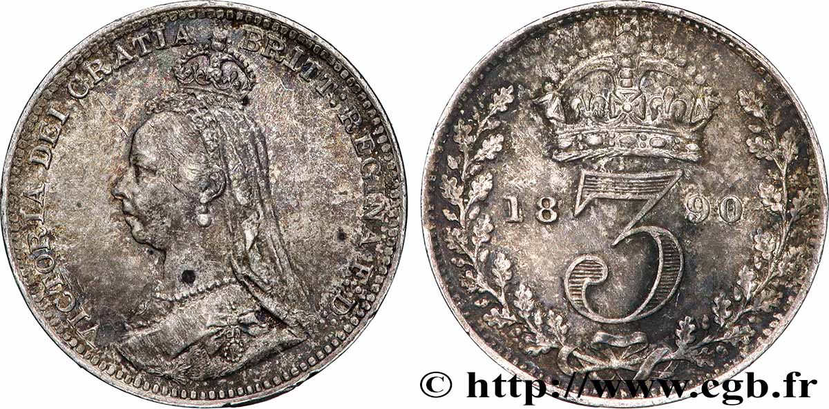 REINO UNIDO 3 Pence Victoria buste du jubilé 1890  MBC+ 