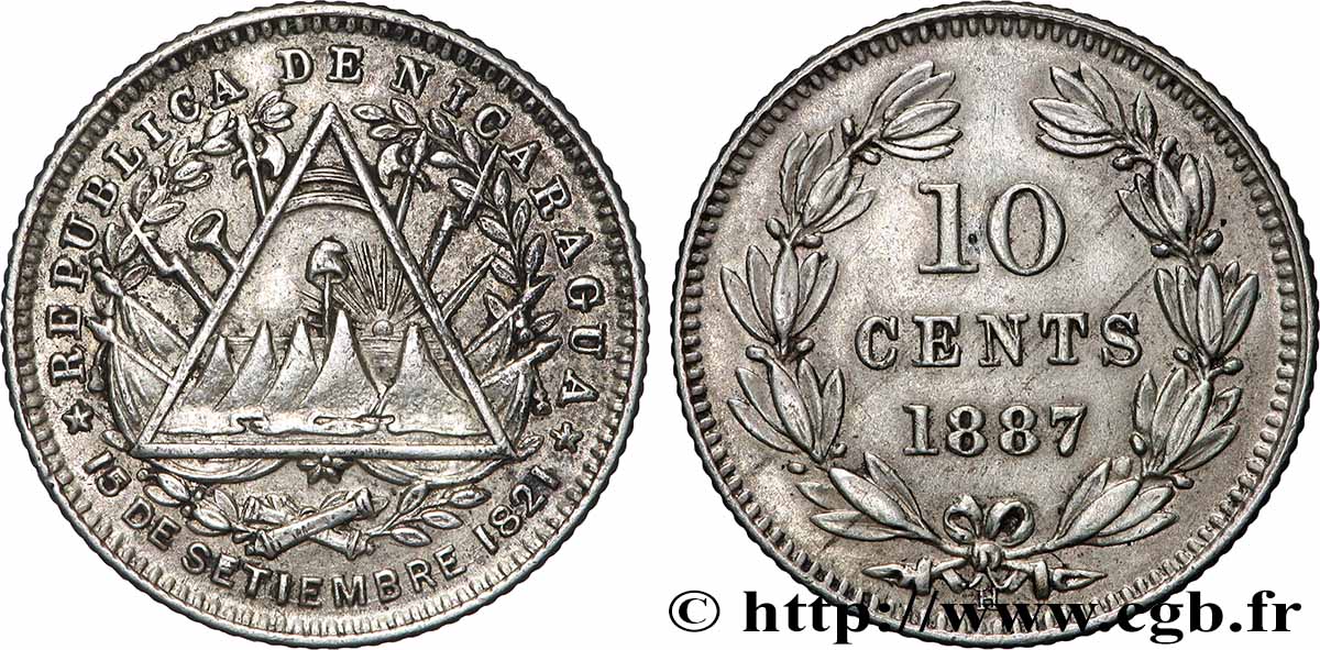 NICARAGUA 10 Centavos 1887 Heaton TTB+ 