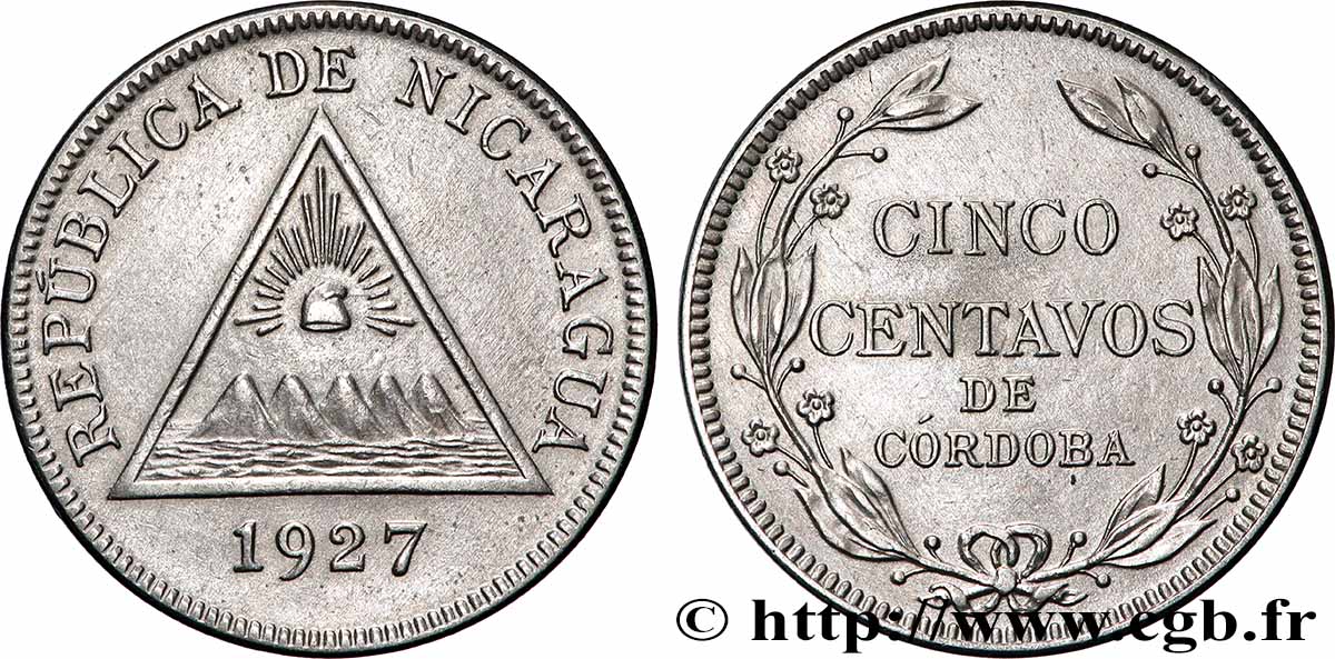 NICARAGUA 5 Centavos de Cordoba 1927  AU 