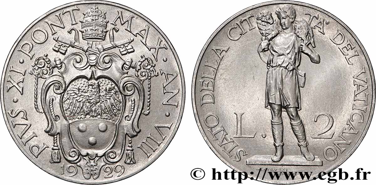 VATICAN ET ÉTATS PONTIFICAUX 2 Lire Pie XI an VIII 1929 Rome SUP 