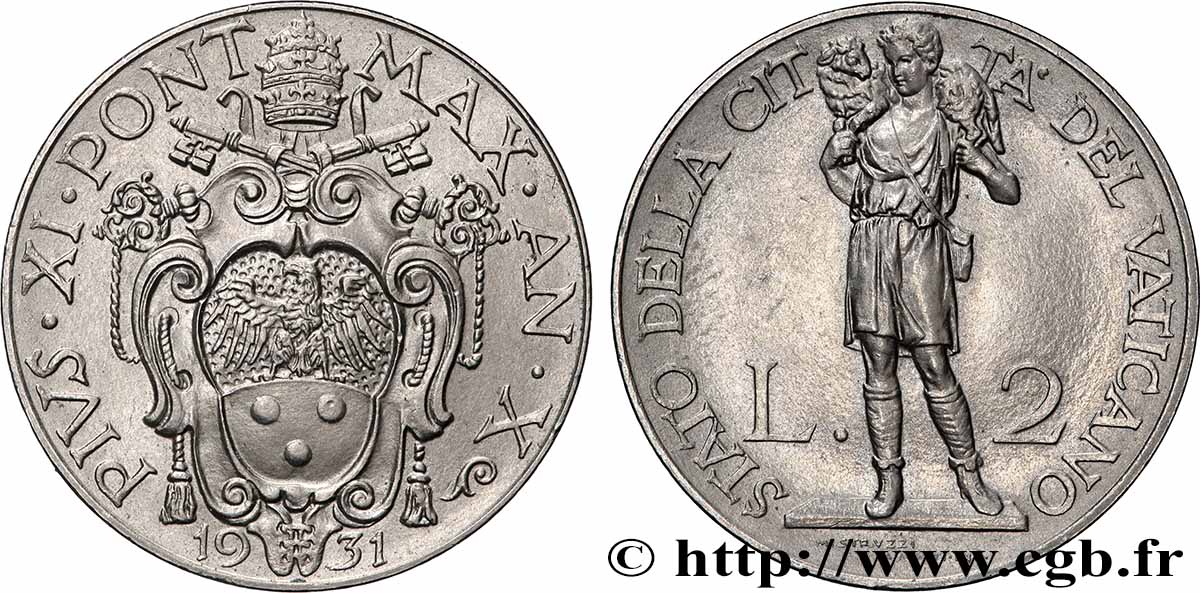 VATICAN ET ÉTATS PONTIFICAUX 2 Lire armes du Vatican, pontificat de Pie XI an X 1931  SUP 