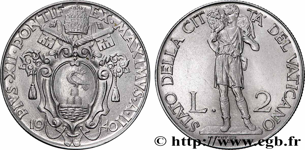 VATICAN AND PAPAL STATES 2 Lire Pie XII an II 1940 Rome AU 