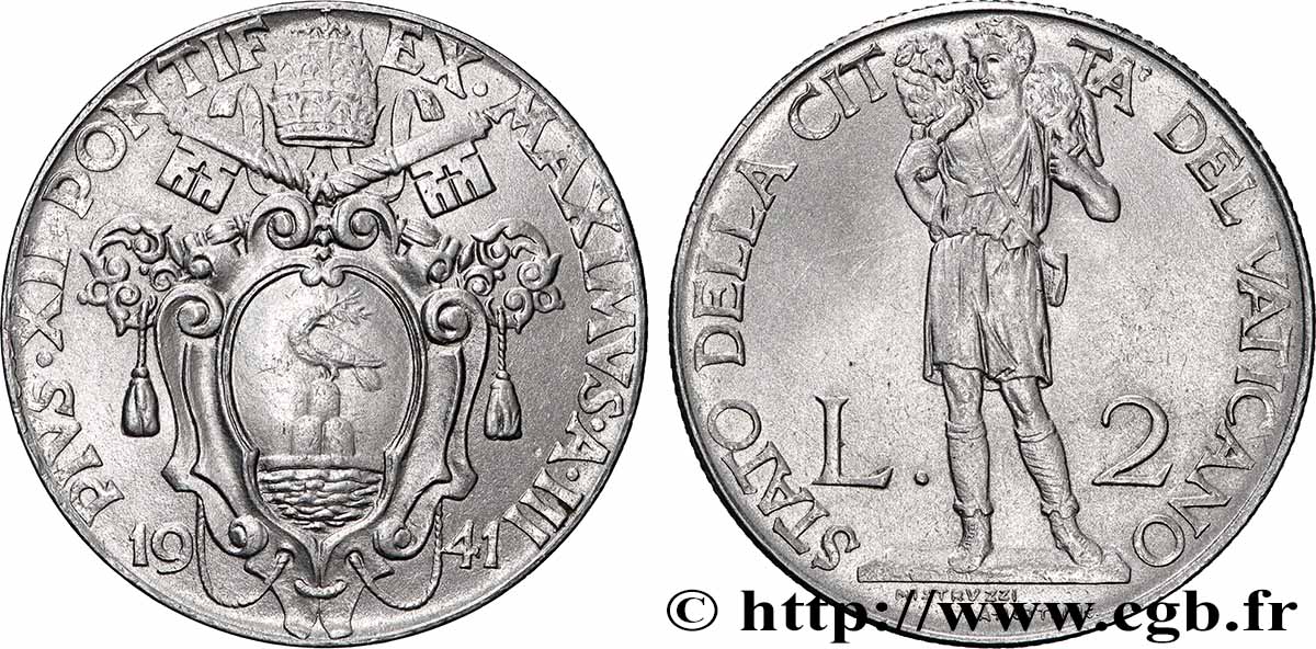 VATICAN ET ÉTATS PONTIFICAUX 2 Lire Pie XII an III 1941 Rome SUP 