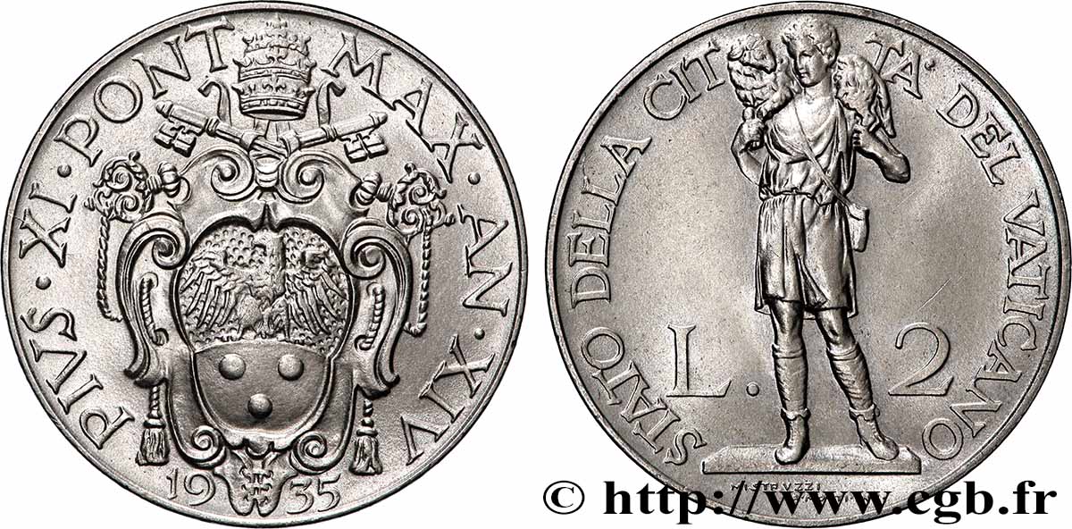 VATICAN AND PAPAL STATES 2 Lire Pie XI an XIV 1935  AU 