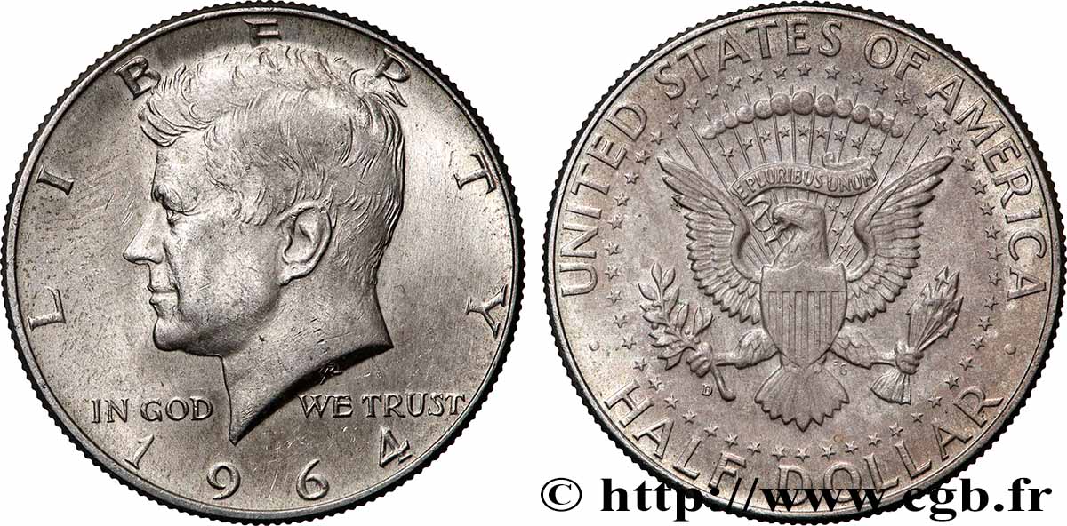 VEREINIGTE STAATEN VON AMERIKA 1/2 Dollar Kennedy 1964 Philadelphie VZ 