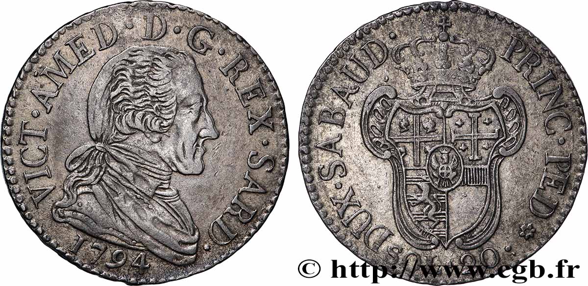 ITALIE - ROYAUME DE SARDAIGNE - VICTOR-AMEDEE III 20 Soldi Victor Amédée III 1794 Turin fVZ 