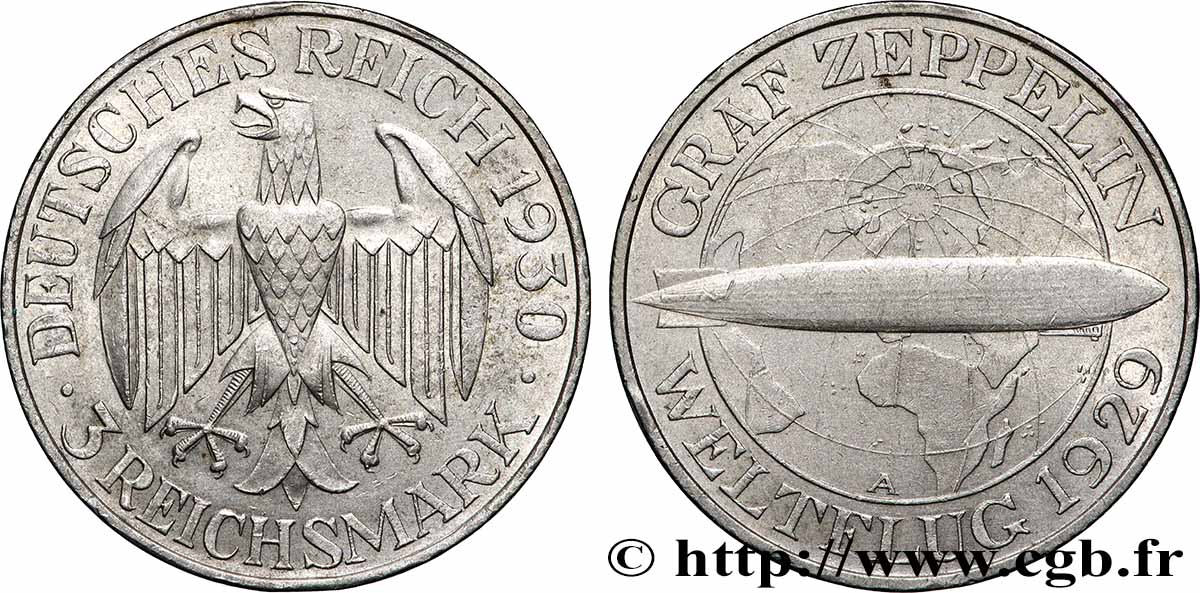 DEUTSCHLAND 3 Reichsmark Graf Zeppelin 1930 Berlin fVZ 