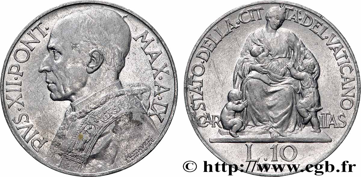 VATICANO Y ESTADOS PONTIFICIOS 10 Lire Pie XII an IX 1947  MBC+ 