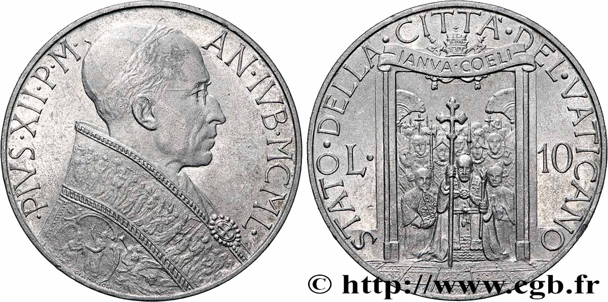 VATICAN ET ÉTATS PONTIFICAUX 10 Lire Pie XII an XII / Année Sainte 1950  SUP 