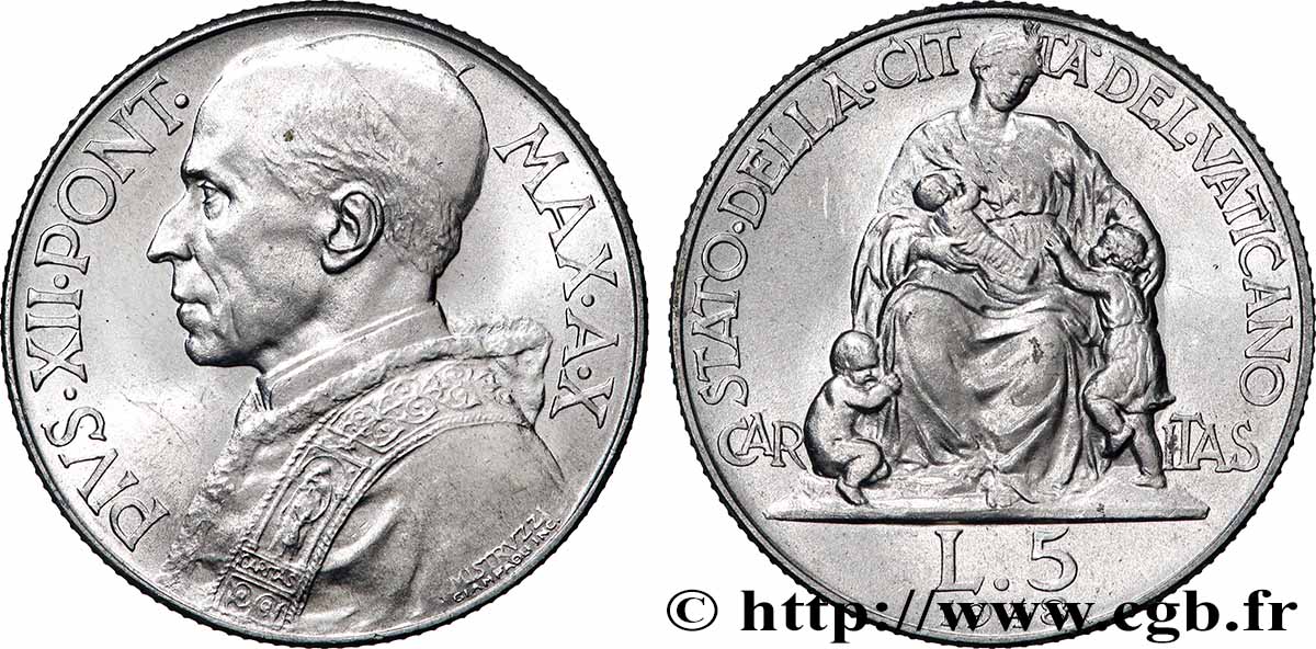 VATICAN ET ÉTATS PONTIFICAUX 5 Lire Pie XII an X / Caritas 1948  SUP 