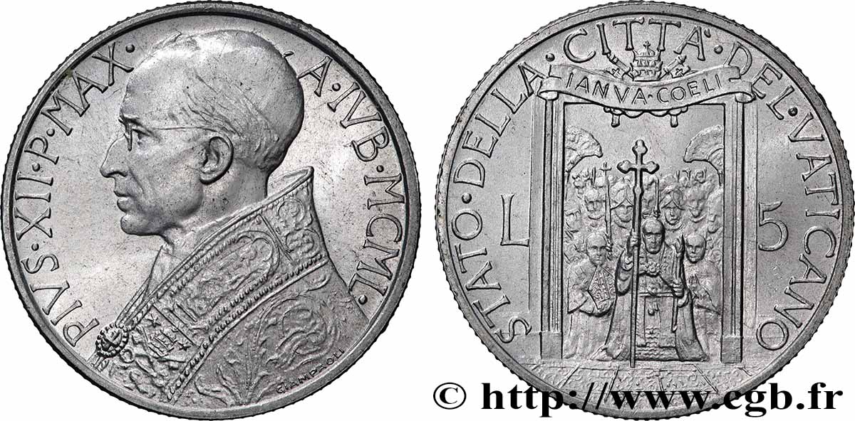 VATICAN ET ÉTATS PONTIFICAUX 5 Lire Pie XII Année Sainte 1950 Rome SUP 