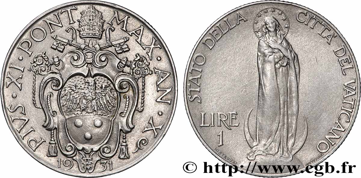 VATICAN AND PAPAL STATES 1 Lire Pie XI an X 1931 Rome AU 