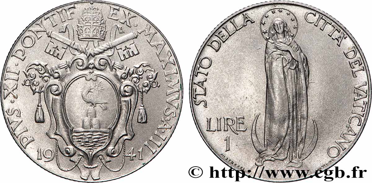 VATICAN ET ÉTATS PONTIFICAUX 1 Lire Pie XII an III 1941 Rome SUP 