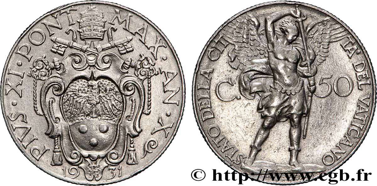 VATICAN ET ÉTATS PONTIFICAUX 50 Centesimi frappe au nom de Pie XI an X 1931 Rome SUP 