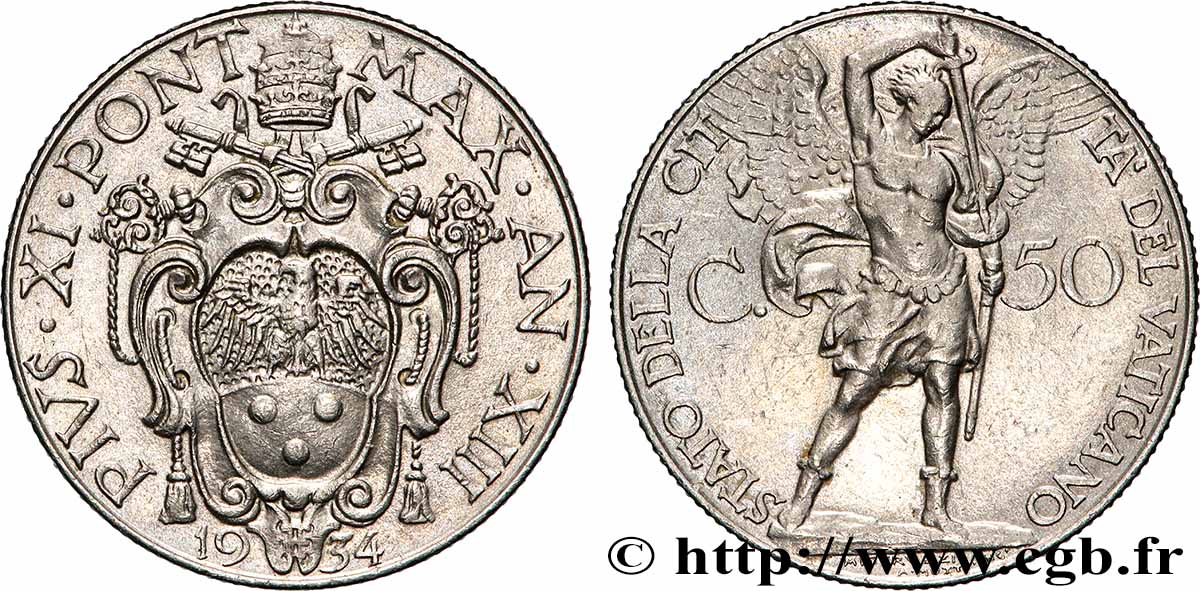 VATIKANSTAAT UND KIRCHENSTAAT 50 Centesimi Pie XI an XIII 1934 Rome VZ 