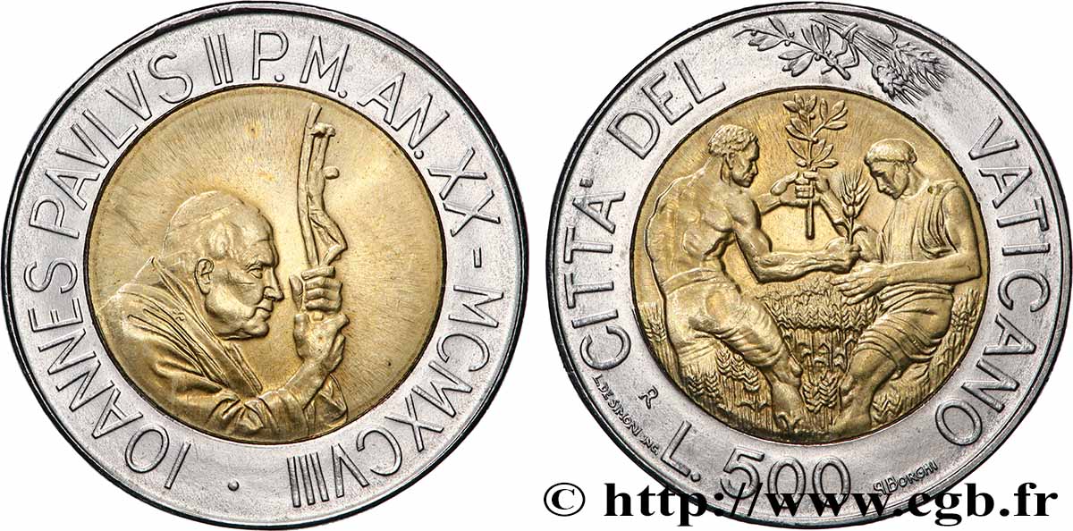 VATICAN ET ÉTATS PONTIFICAUX 500 Lire Jean Paul II an XX 1998 Rome SUP 