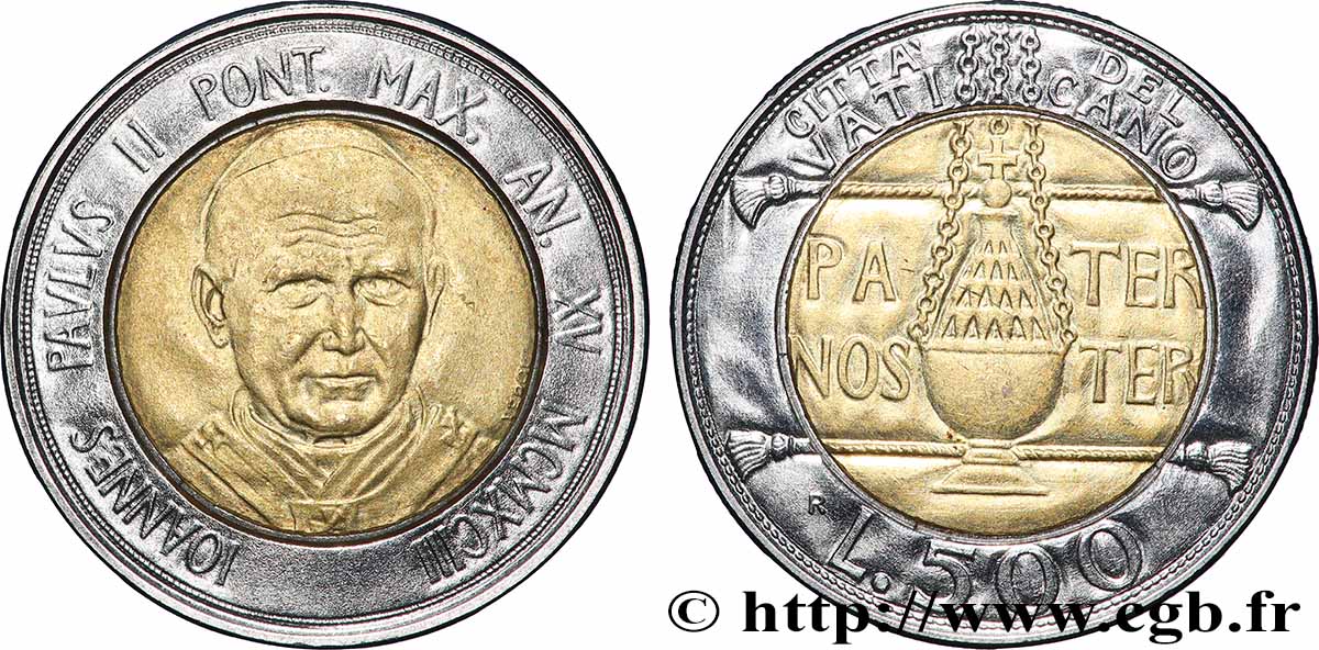VATICAN ET ÉTATS PONTIFICAUX 500 Lire Jean Paul II an XV 1993 Rome SUP 