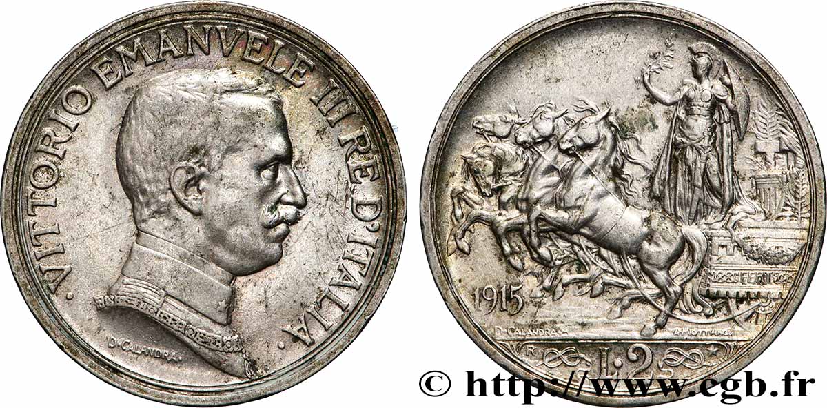 ITALIA 2 Lire Victor Emmanuel III 1915 Rome MBC+ 