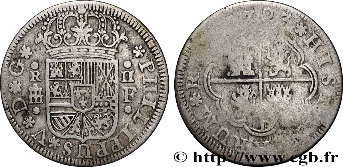 ESPAGNE 2 Reales Philippe V 1723 Ségovie TB 