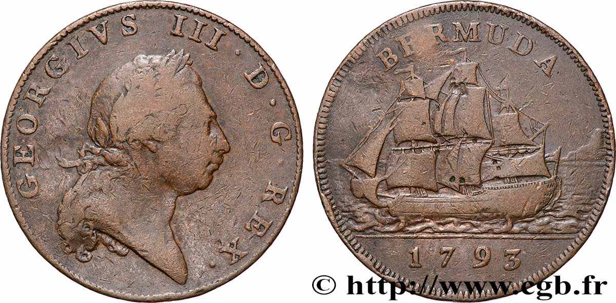 BERMUDES 1 Penny Georges III 1793  TB+ 