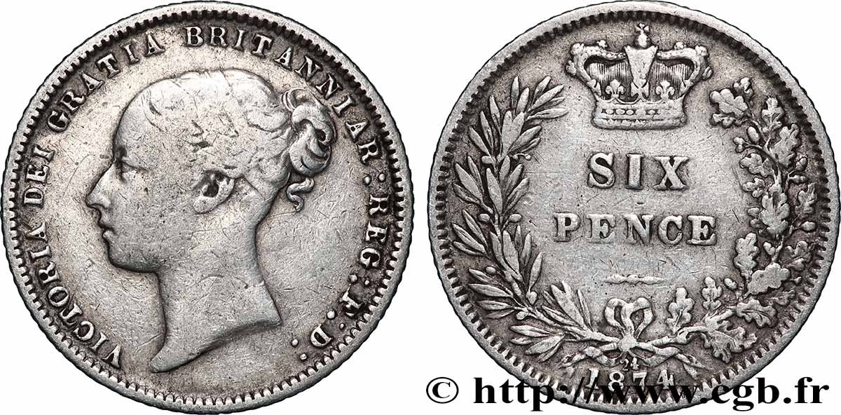 UNITED KINGDOM 6 Pence Victoria 1874 Londres VF 
