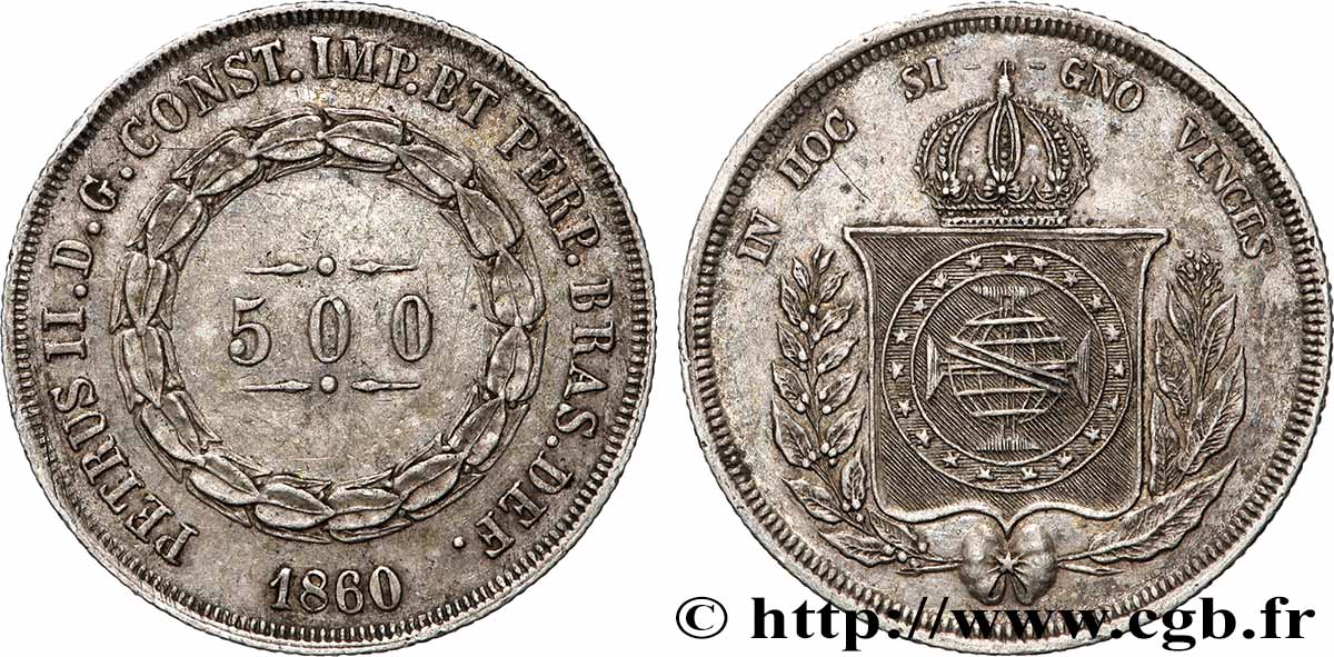 BRÉSIL 500 Reis au nom de l’Empereur Pierre II 1860  TTB+ 