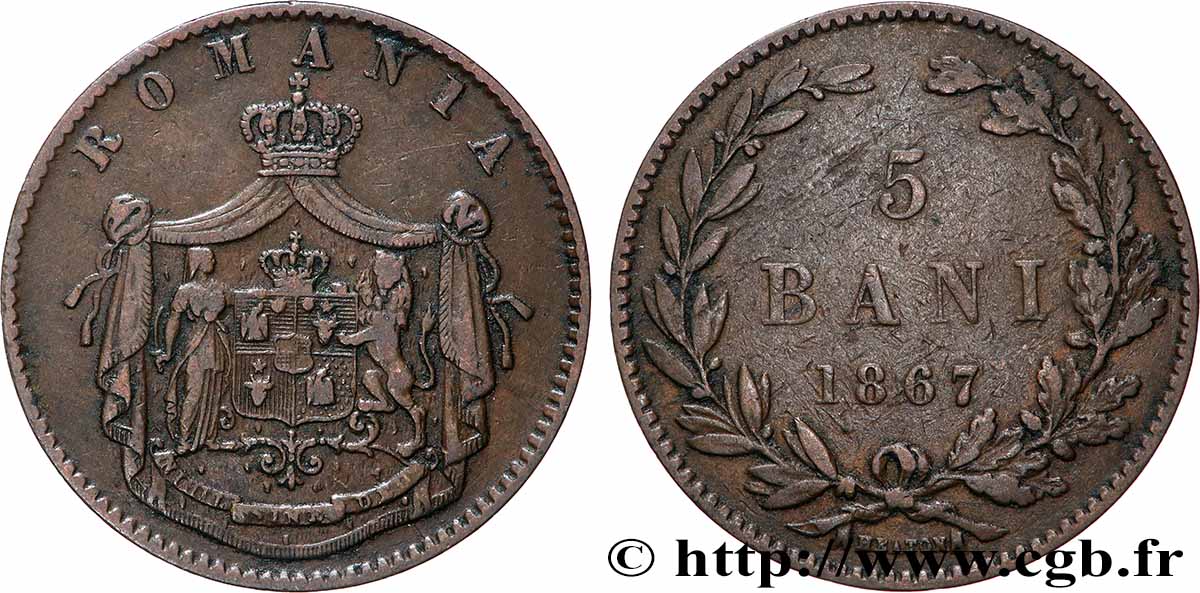 ROUMANIE 5 Bani 1867 Heaton TTB 