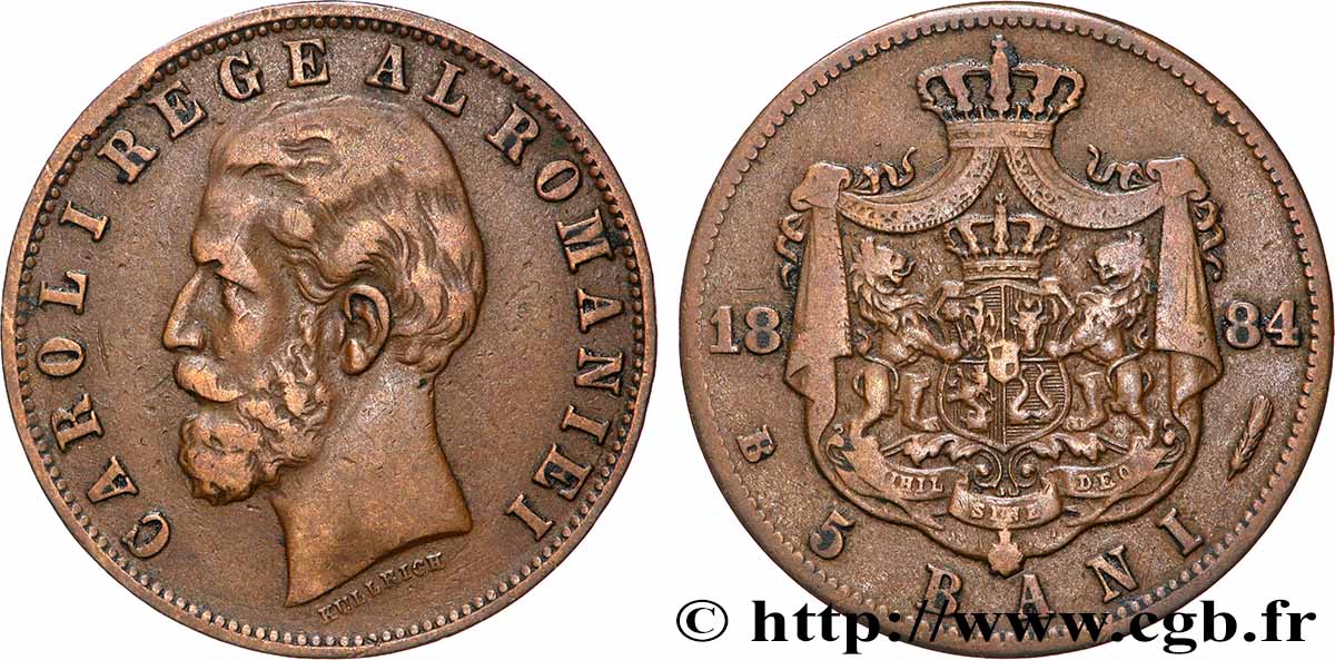 ROMANIA 5 Bani Charles Ier 1884 Bucarest XF 