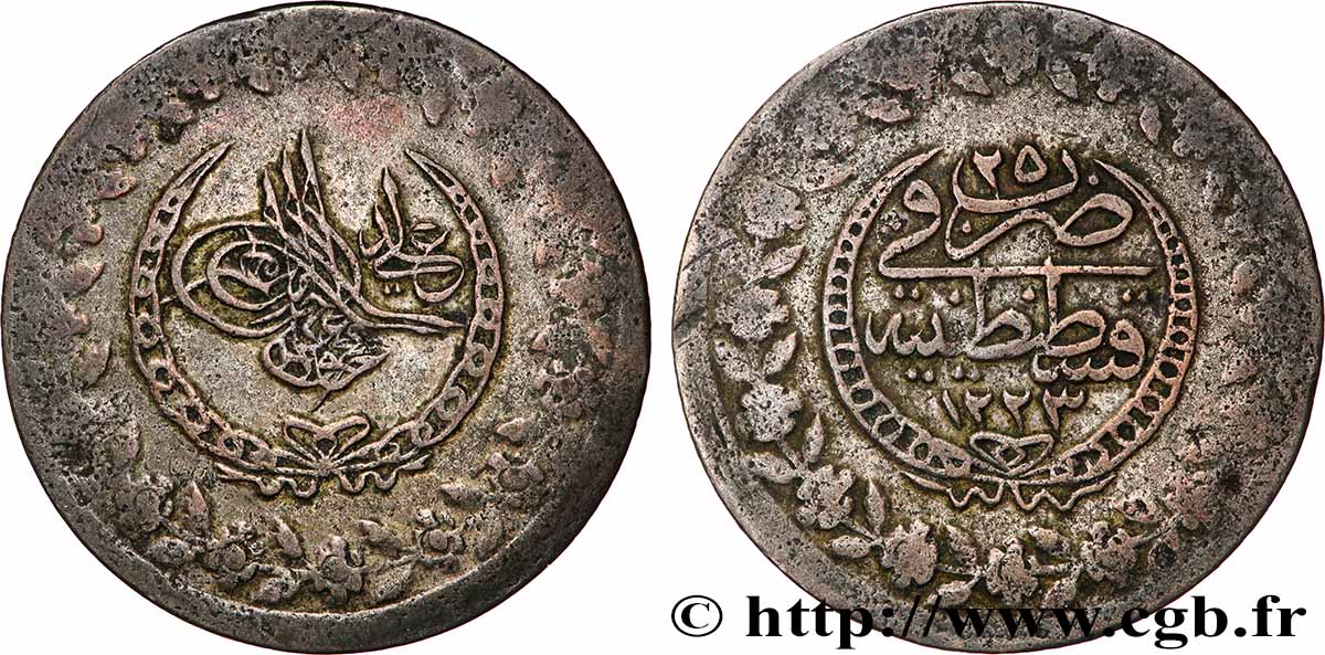 TURQUIE 2 1/2 Kurush (100 Para) au nom de Mahmud II AH1223 / an 25 1832 Constantinople TTB 