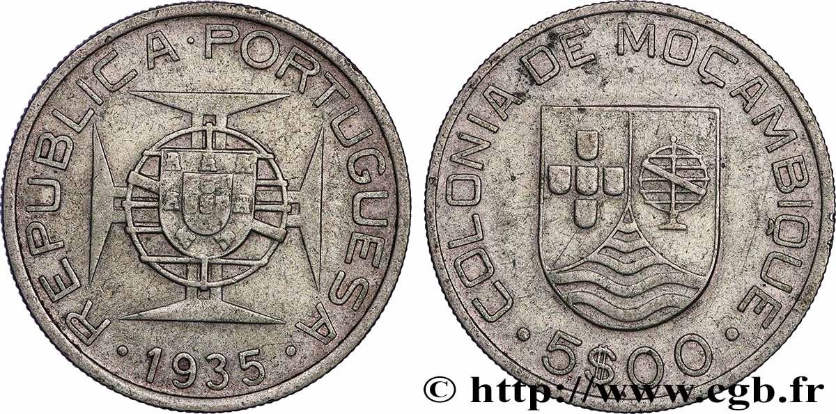 MOZAMBIK 5 Escudos colonie portugaise du Mozambique 1935 Lisbonne SS 