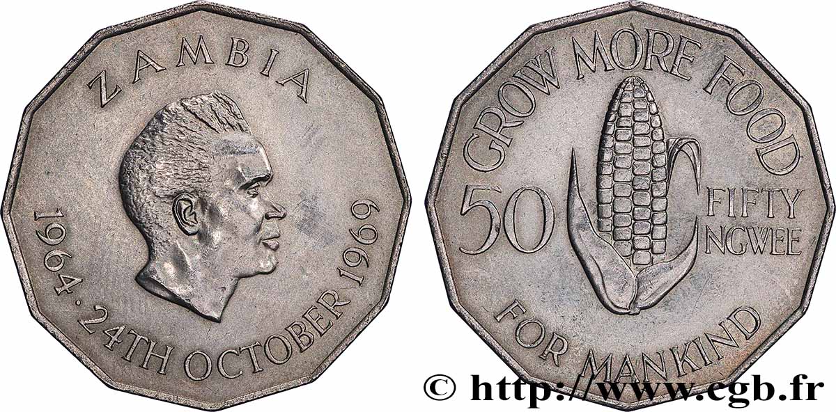 ZAMBIE 50 Ngwee FAO président Kaunda 1969 Londres SUP 